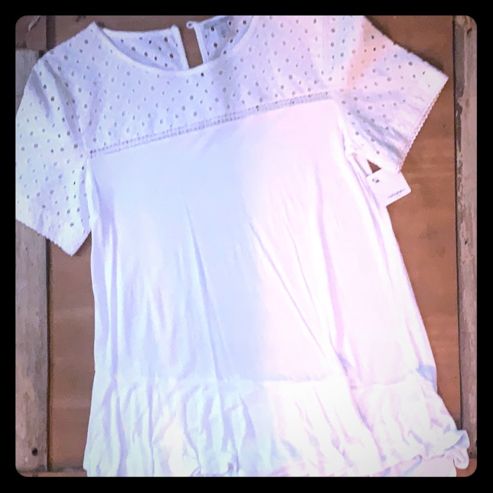 NWT Halogen White Crochet & Crepe Top